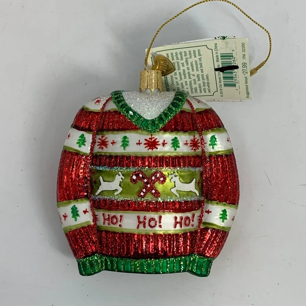 Old World Christmas Festive Christmas Sweater Ornament Red Green White‎